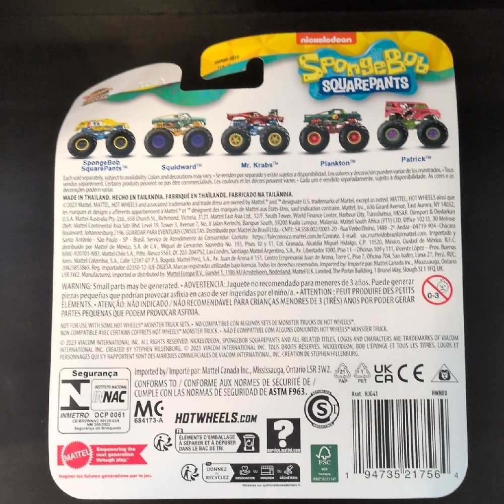 NEW SpongeBob 3 Monster Trucks Mattel Hot Wheels Plankton Mr. Krabs Squidward - Picture 5 of 6